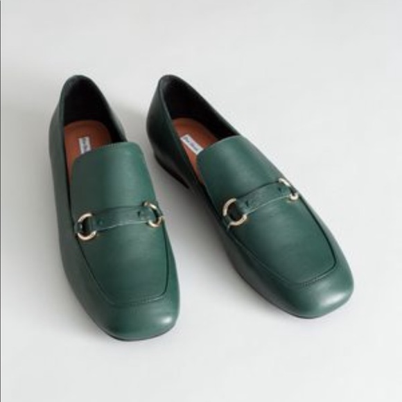 & Other Stories Shoes - Square toe equestrian loafers green size 8